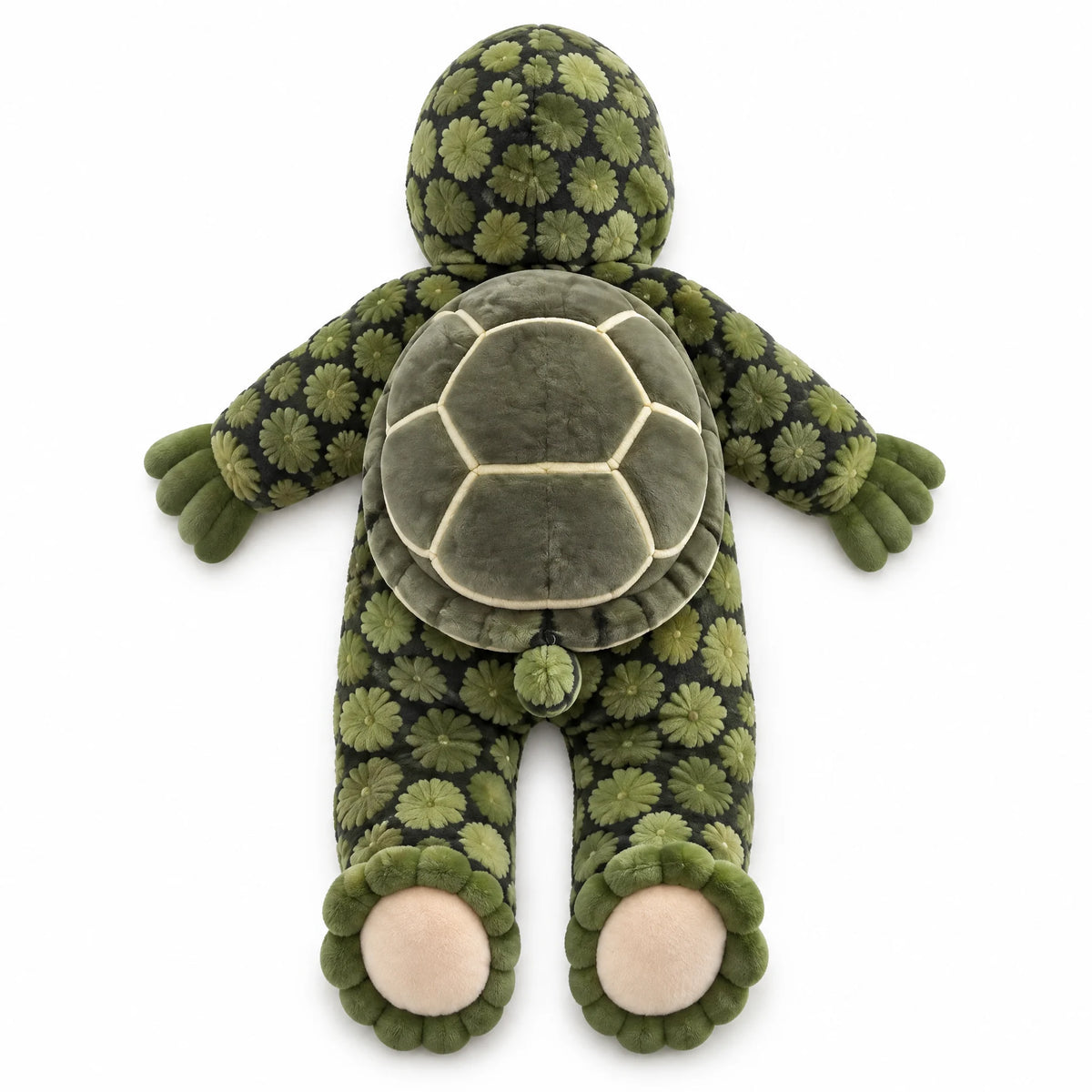 Back of the Turtle Onesie with the plush shell, tail and cream-soled feet